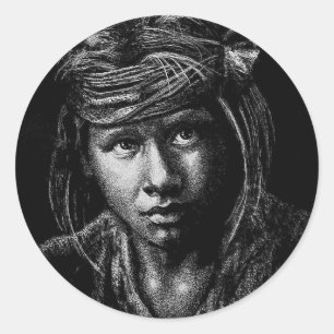 Sticker Rond Native American Boy my carte postale de dessin de 