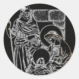 Sticker Rond nativité argentée blanche noire