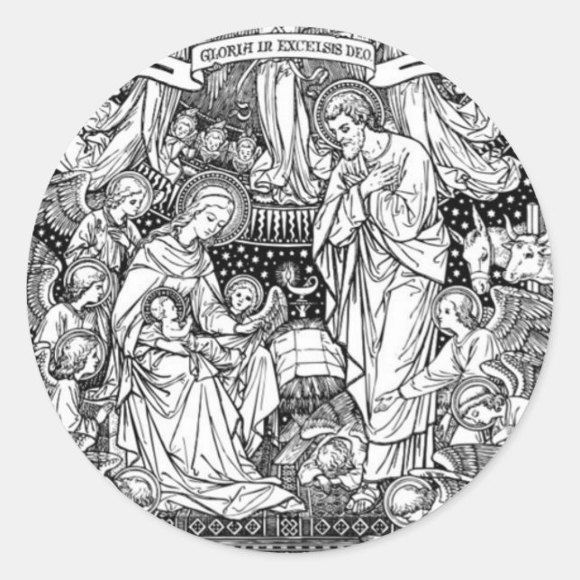 Sticker Rond Nativité de Noël Naissance de Jésus Marie Joseph (Devant)