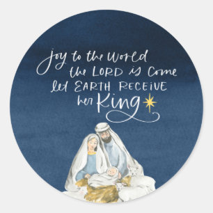 Sticker Rond Nativité Joy Aquarelle Noël religieux