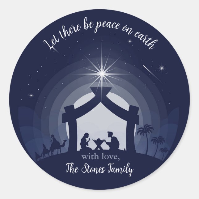 Sticker Rond Nativité Noël Sainte Famille Sillhouette (Devant)