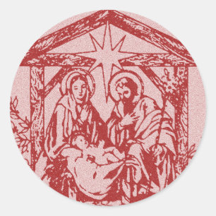 Sticker Rond Nativité rouge