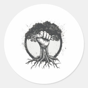 Sticker Rond Nature Amateur écologiste Poing Arbre Racines Pâte