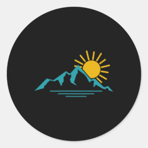 Sticker Rond Nature Lever de soleil Montagnes Randonnée Camping