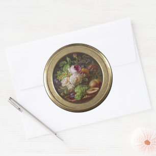 Sticker Rond Nature morte avec Fleurs et Fruits, beaux-arts, Cl