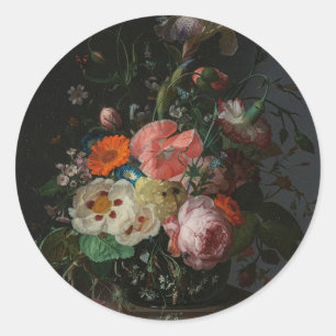 Sticker Rond Nature morte de maître hollandais vintage Rachel R