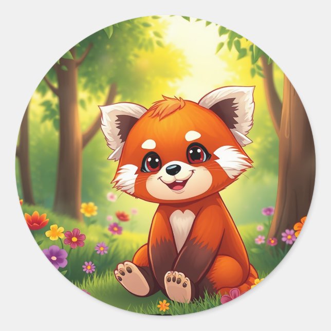 Sticker Rond Nature’s Hug in a Cute Red Panda (Devant)