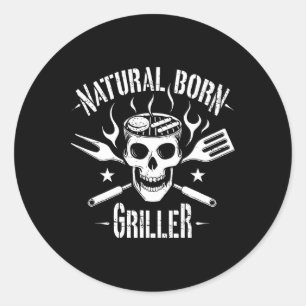 Sticker Rond Naturellement Né Griller Funny Bbq Plaisanterie Po
