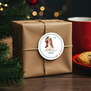 Sticker Rond Naughty Dog Watercolor Cavalier Spaniel Stocker