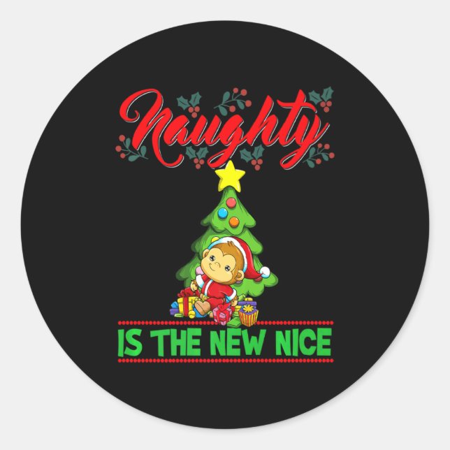 Sticker Rond Naughty Is The New Nice Christmas Santa Xmas Premi (Devant)