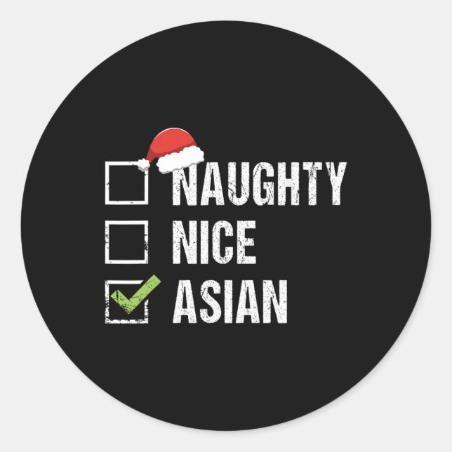 Sticker Rond Naughty Nice Asie asiatique Santa Hat Cadeau de No (Devant)