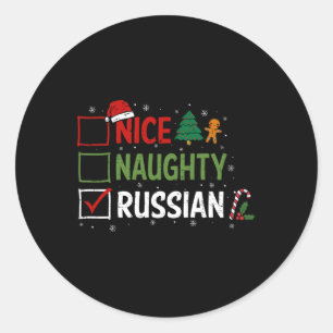 Sticker Rond Naughty Nice Pyjamas de Noël russe Père Noël
