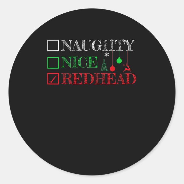 Sticker Rond Naughty Nice Redhead Christmas Funny Holiday  (Devant)
