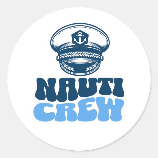 Sticker Rond Nauti Nautical bachelorette party crew (Devant)