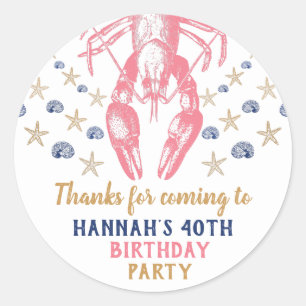 Sticker Rond Nautical Beach Crayfish Anniversaire Merci Coral