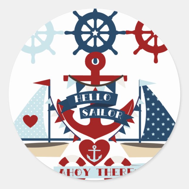 Sticker Rond Nautical Hello marin Ancre Voilier Conception de b (Devant)