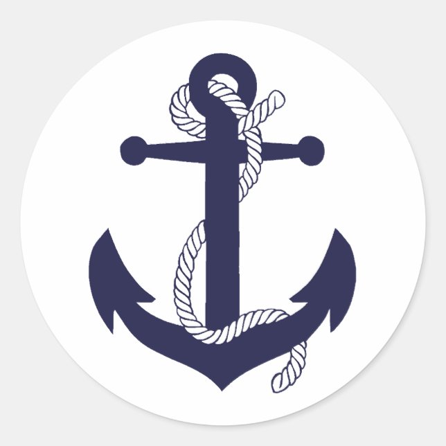 Sticker Rond Nautical navy blue silhouette anchor rope/design 2 (Devant)