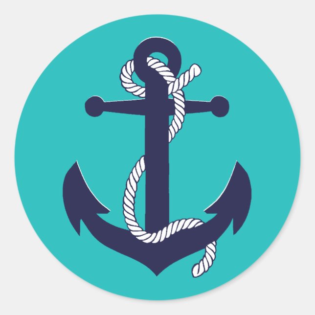 Sticker Rond Nautical navy blue silhouette anchor rope/design 2 (Devant)