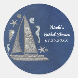 Sticker Rond Nautical Silver Boat & Beach Thèmes Élégante fête
