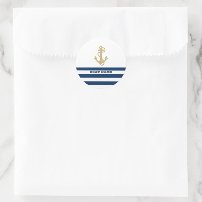 Sticker Rond Nautique, Ancre d'or Bleu Bleu Bleu Blancs (Sac)