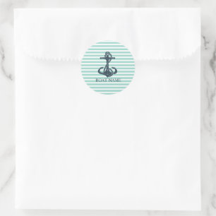 Sticker Rond Nautique,Ancre,Rayes Vert Menthe