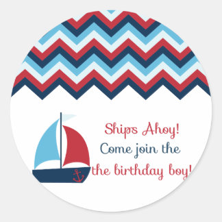 Sticker Rond Nautique Anniversaire Garçon Cupcake Topper/Sticke