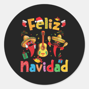 Sticker Rond Navidad Mexican Fiesta Hot Pepper Guitare Partie N