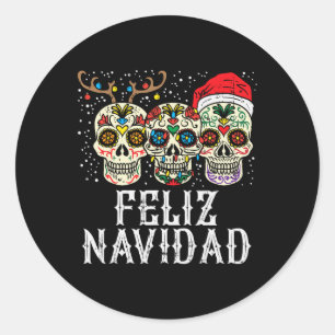 Sticker Rond Navidad Sugar Skuls Reindeer Père Noël Mexicain Ch