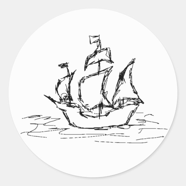 Sticker Rond Navire pirate. (Devant)