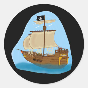 Sticker Rond Navire pirate avec drapeau