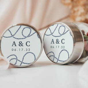 Sticker Rond Navy & Blanc   Monogramme de mariage marin