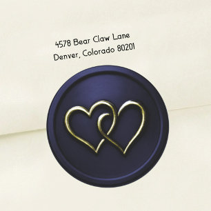 Sticker Rond Navy Bleu Or Deux Cœurs Entrelacés Mariage 2