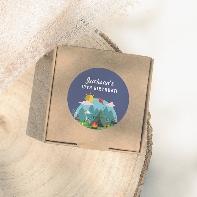 Sticker Rond Navy Blue Camping Birthday Party (Créateur téléchargé)