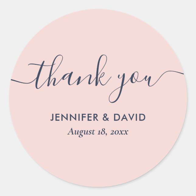 Sticker Rond Navy Blue et Blush Remerciement en écriture modern (Devant)