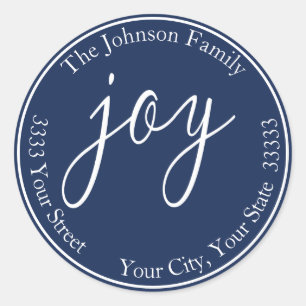 Sticker Rond Navy Blue Joie Noël Round Return Adresse Label