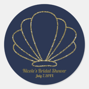 Sticker Rond Navy Blue & Or Coque De Mermaid Shower De Mariage