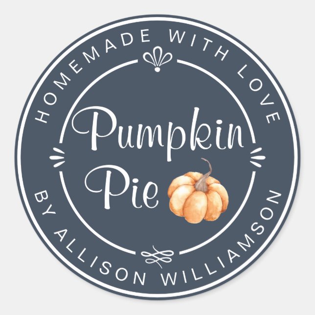 Sticker Rond Navy Blue Pumpkin Pie Homemade (Devant)