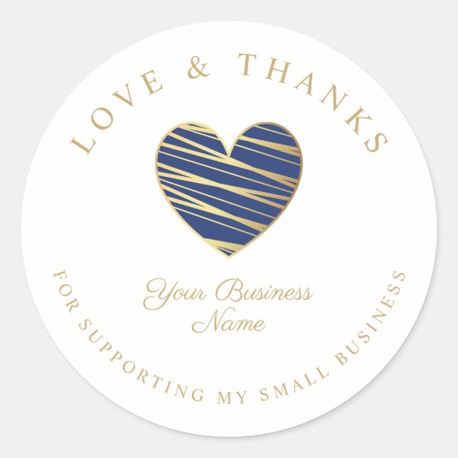 Sticker Rond Navy Heart Love & Thanks Supporting Small Business (Devant)