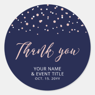 Sticker Rond Navy & Or rose Moderne Faveur d'anniversaire Merci