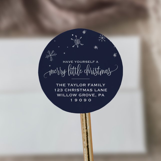 Sticker Rond Navy Snowflon Noël Adresse de retour (Créateur téléchargé)