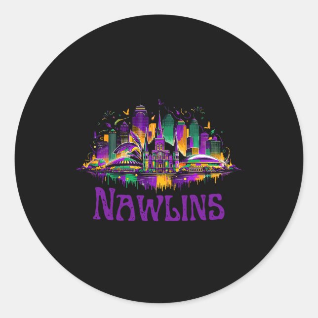 Sticker Rond Nawlins New Orleans Cityscape Mardi-gras Souvenir  (Devant)