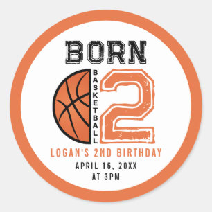 Sticker Rond Né 2 Ball Basketball 2e fête d'anniversaire