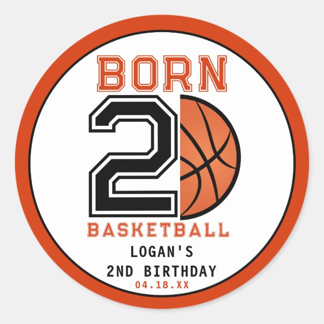 Sticker Rond Né 2 Ball Basketball 2e fête d'anniversaire (Devant)
