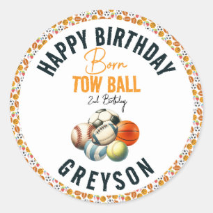 Sticker Rond Né 2 Ball Sport Thématique Garçon 2e fête d'annive