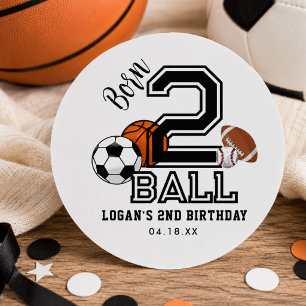 Sticker Rond Né 2 Ball Sports Thème Boy's 2nd Birthday Party
