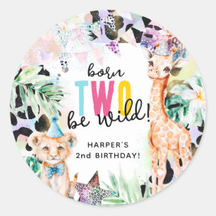 Sticker Rond Né DEUX être sauvage Safari Animaux frais 2e anniv