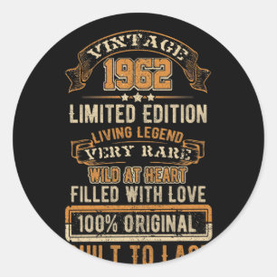 Sticker Rond Né En 1962 Vivre Légende Très Rare 60e Anniversair