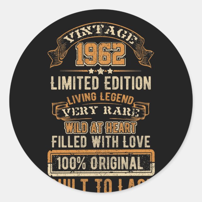 Sticker Rond Né En 1962 Vivre Légende Très Rare 60e Anniversair (Devant)