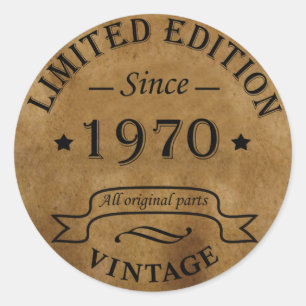 Sticker Rond Né en 1970 anniversaire vintage