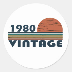 Sticker Rond Né en 1980 cadeau d'anniversaire vintage